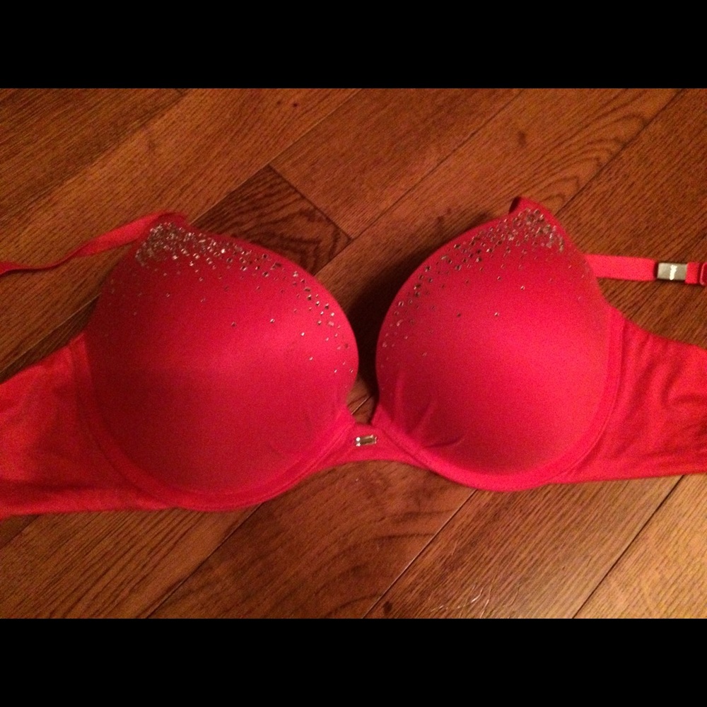 Victoria Secret Dark Pink Rhinestone Plunge Bra